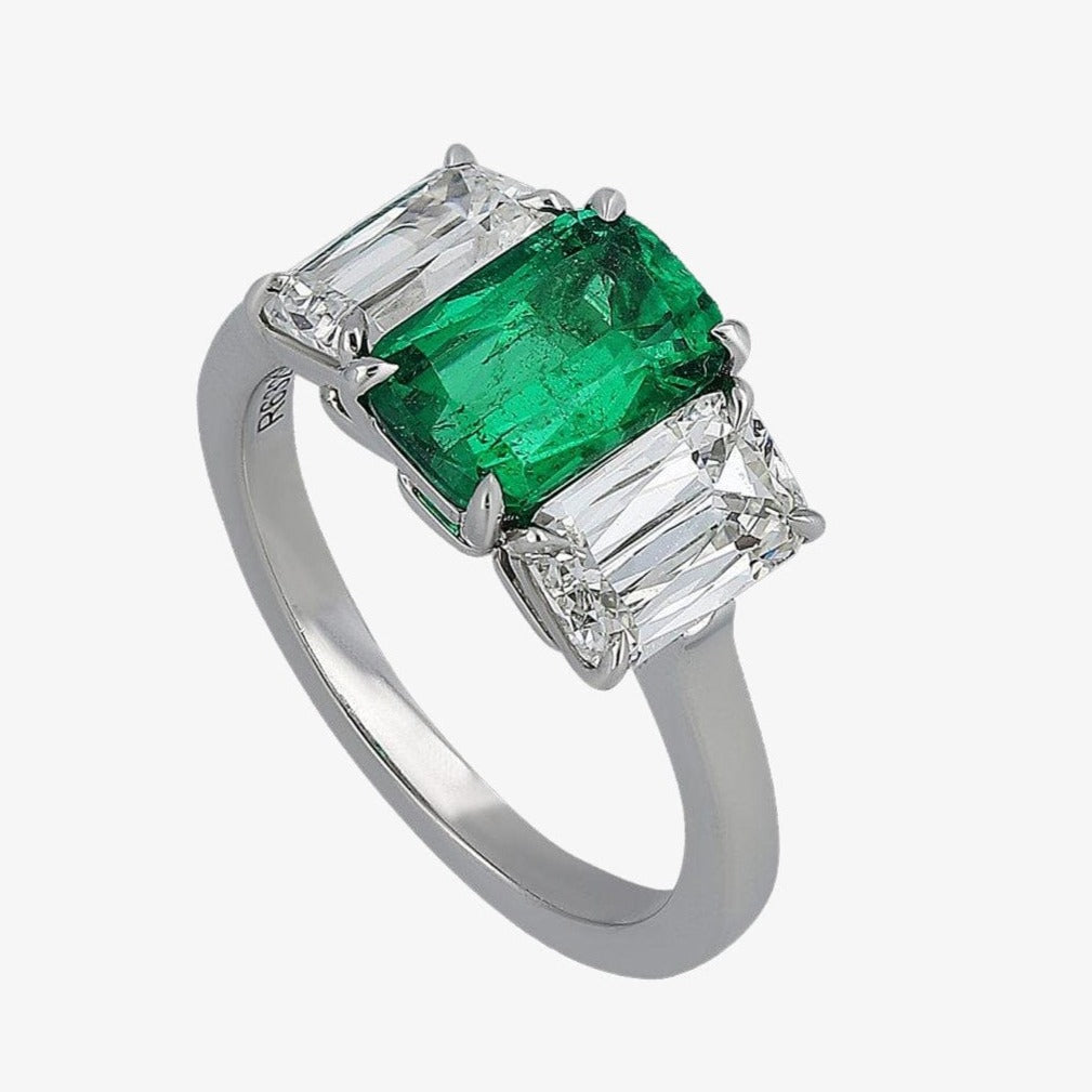 ASHOKA 1.76ct Diamonds and 1.48ct Emerald Trilogy Ring