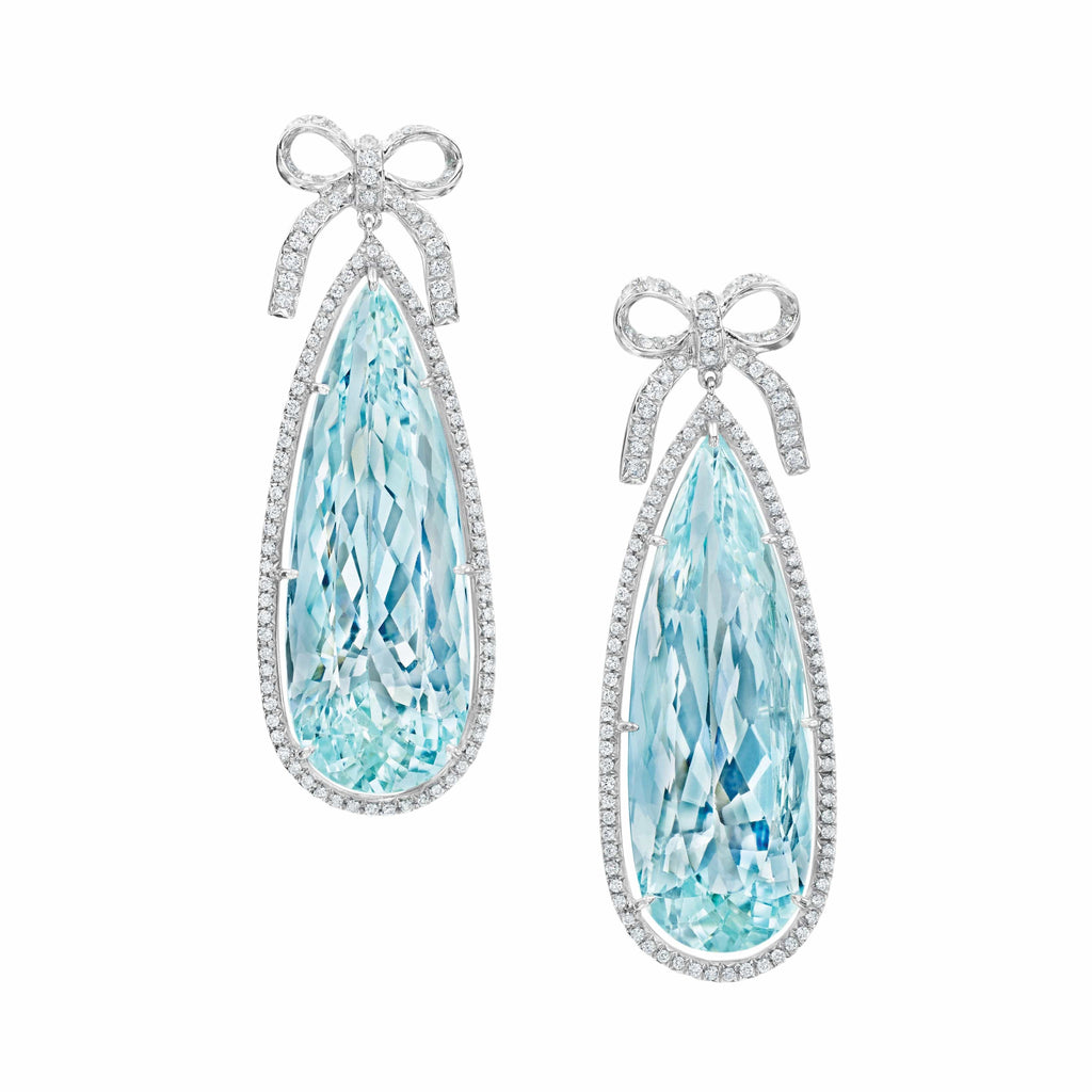 ASHOKA® Pear Shaped Aquamarine & Diamond Earrings, crafted in Platinum