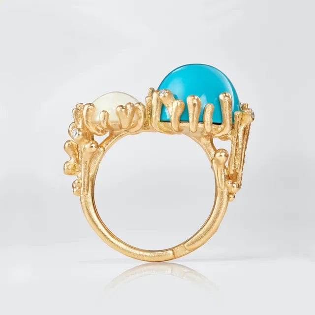 Ole Lynggaard Turquoise, Ethiopian Opal and Diamond BoHo Ring