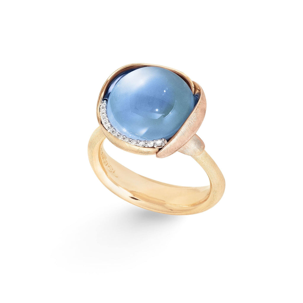 Ole Lynggaard Lotus Swiss Blue Topaz & Diamond Ring - Size 3