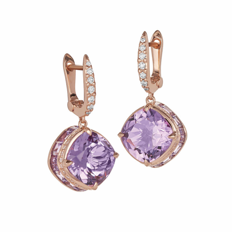 Amethyst & Diamond Drop Earrings